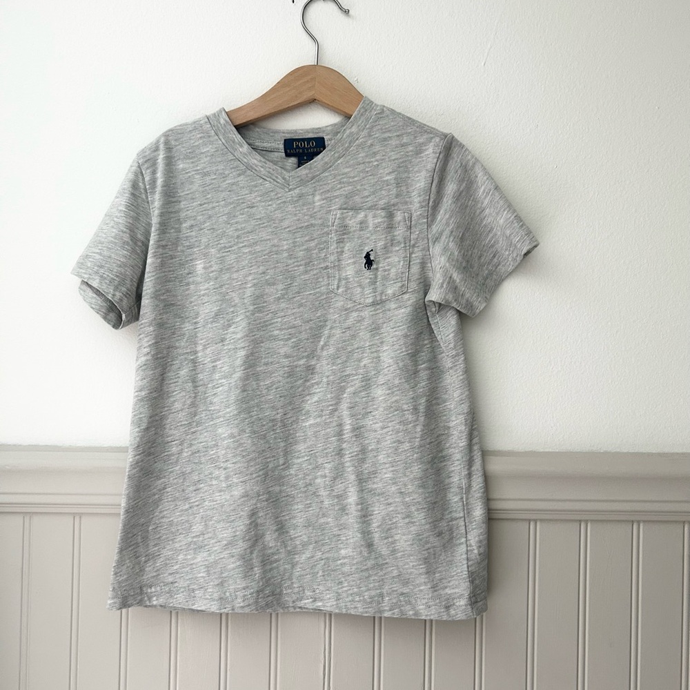 Polo by Ralph Lauren Boys 6 Vneck Gray Kids' Short Sleeve Pocket Tee